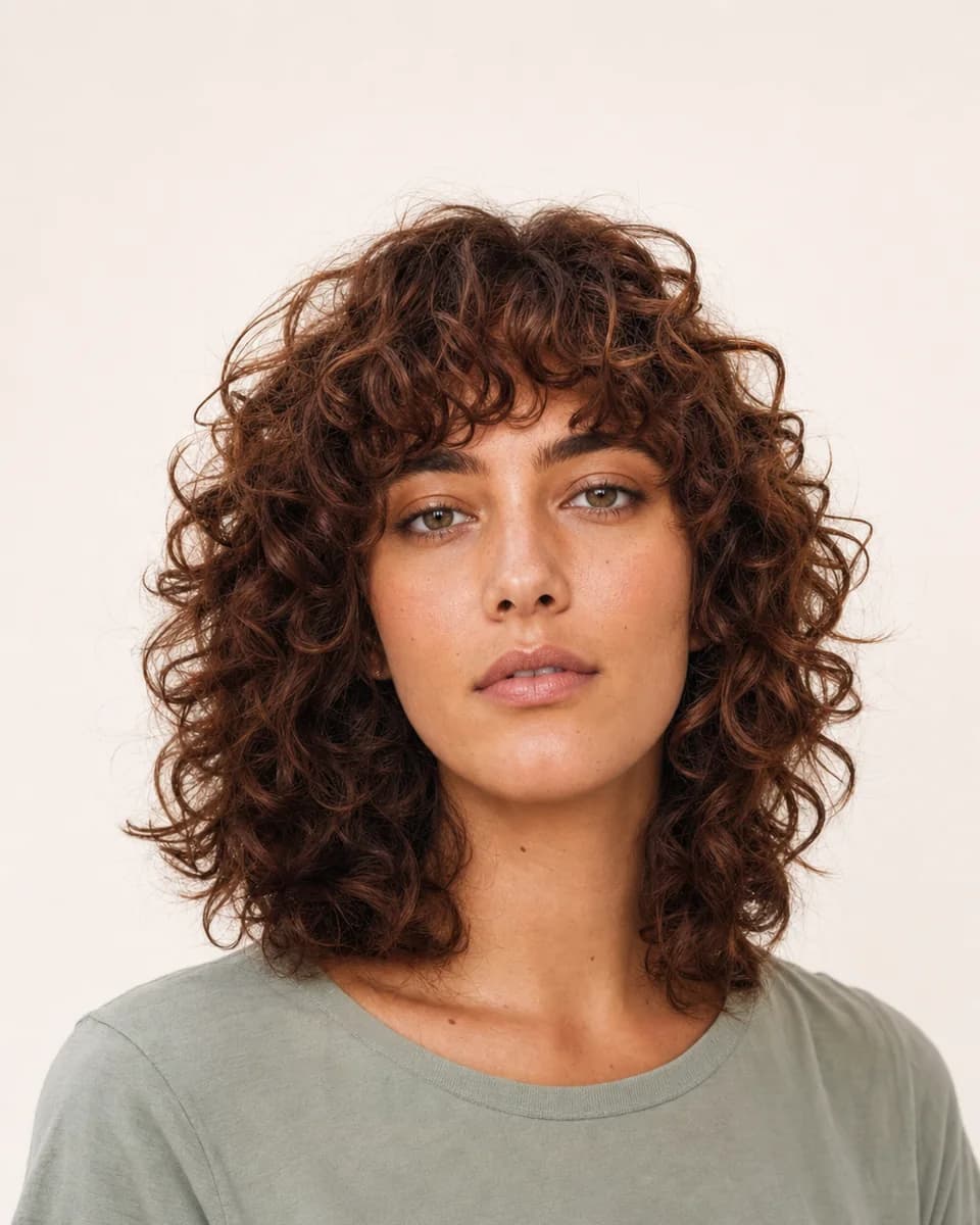 Layered curly shag — synthetic hairstyle study portrait