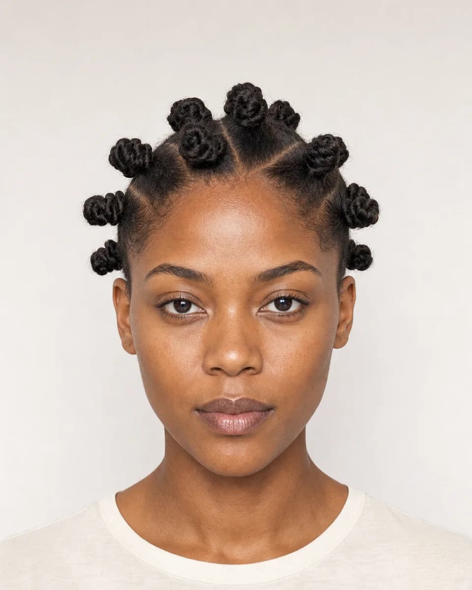 Bantu knots — synthetic hairstyle study portrait