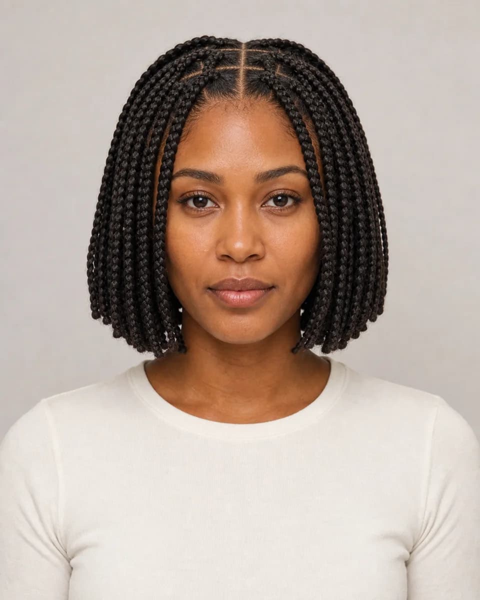 Bob box braids — synthetic hairstyle study portrait