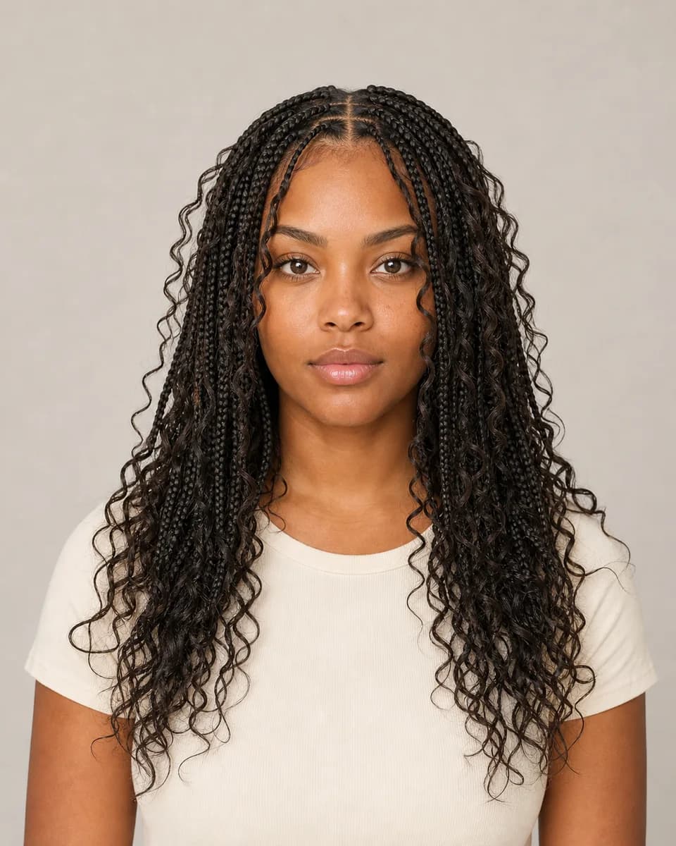 Boho box braids — synthetic hairstyle study portrait