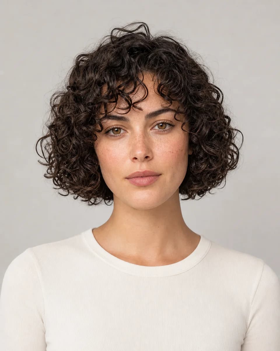 Natural curly bob — synthetic hairstyle study portrait
