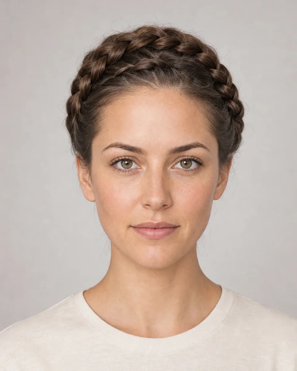 Dutch crown braid — synthetic hairstyle study portrait
