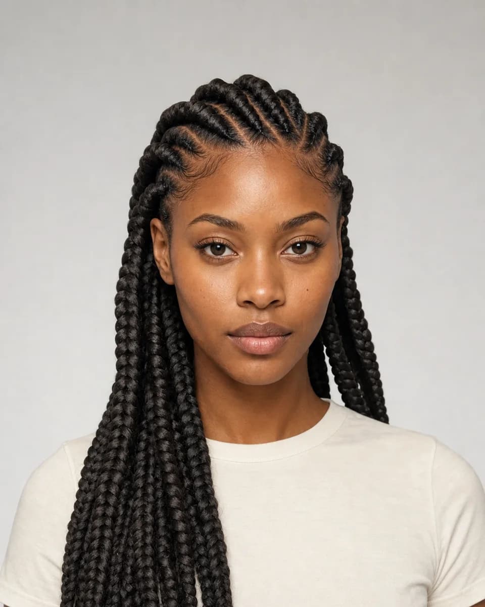 Goddess braids — synthetic hairstyle study portrait