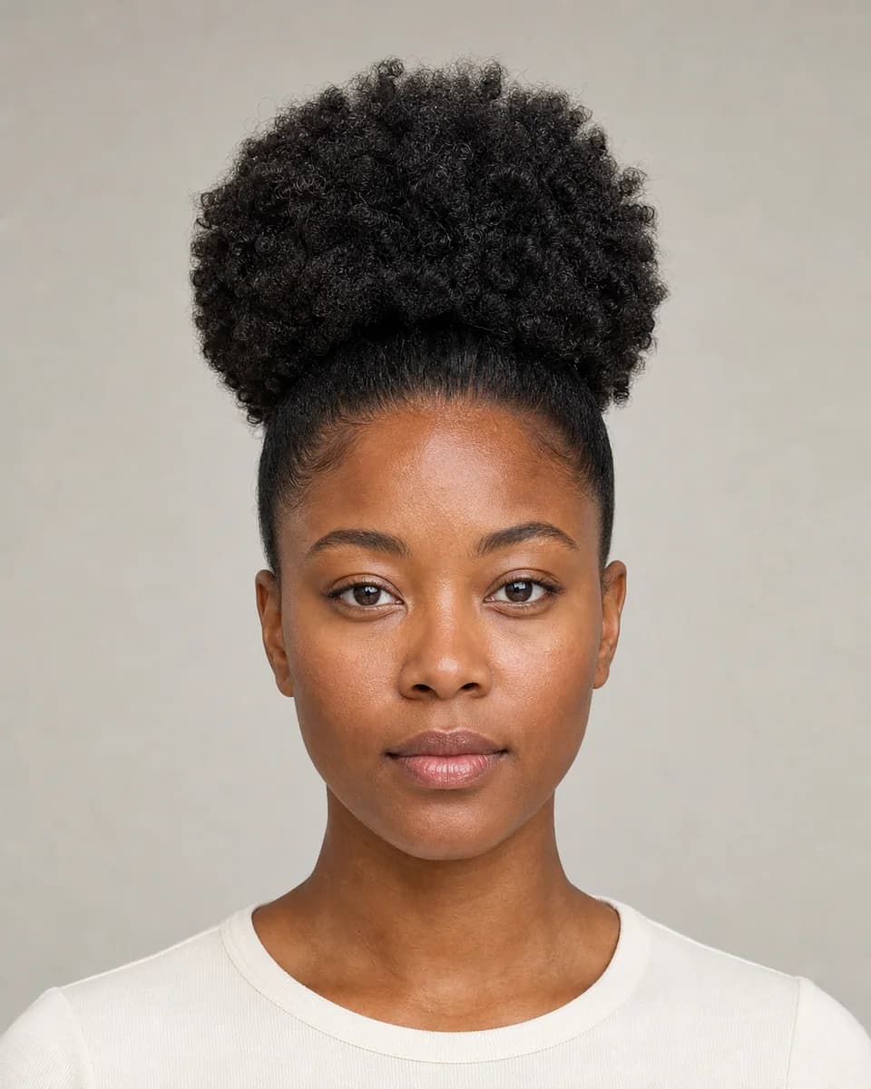 High Afro puff — synthetic hairstyle study portrait