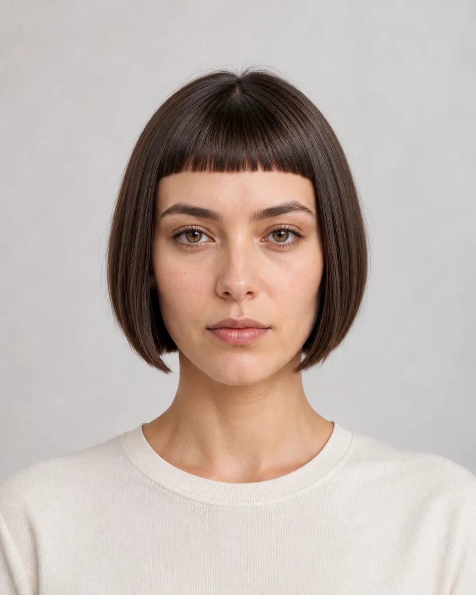 Bob with micro bangs — synthetic hairstyle study portrait