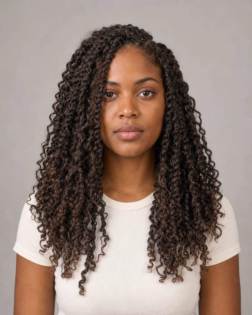 Passion twists — synthetic hairstyle study portrait