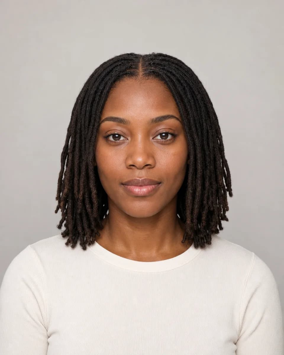 Shoulder-length locs — synthetic hairstyle study portrait