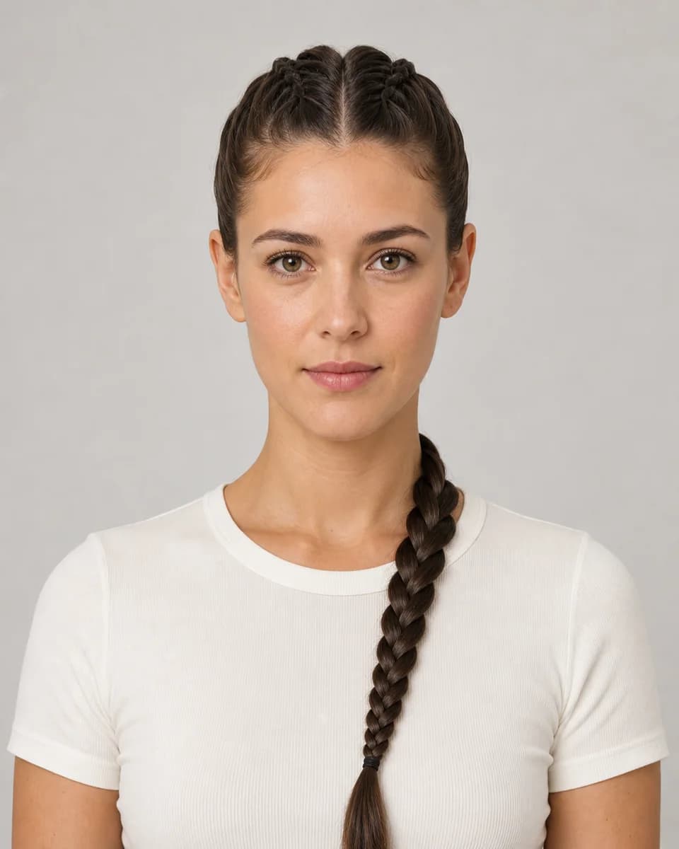 Classic French braid — synthetic hairstyle study portrait