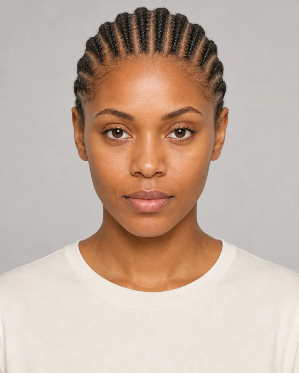 Straight-back cornrows — synthetic hairstyle study portrait