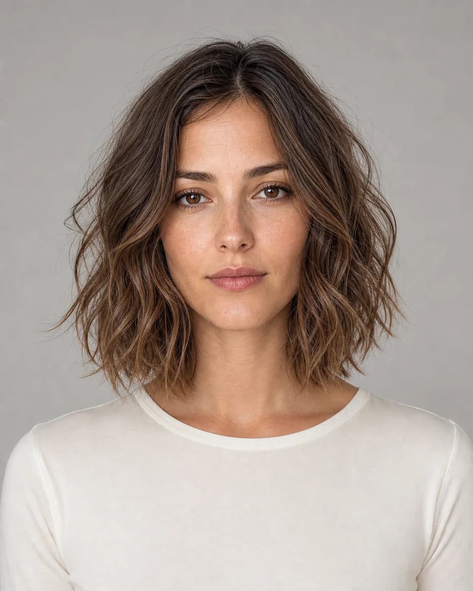 Tousled wavy lob — synthetic hairstyle study portrait