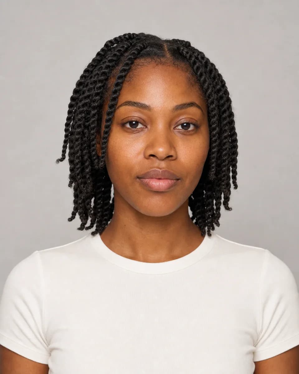 Two-strand twists — synthetic hairstyle study portrait